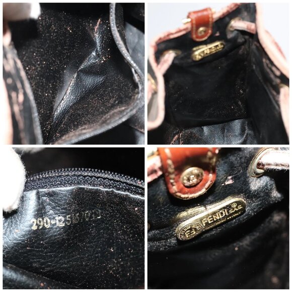 FENDI Pecan Canvas Shoulder Bag Brown Black Gold Auth 102701 - Picture 15 of 16